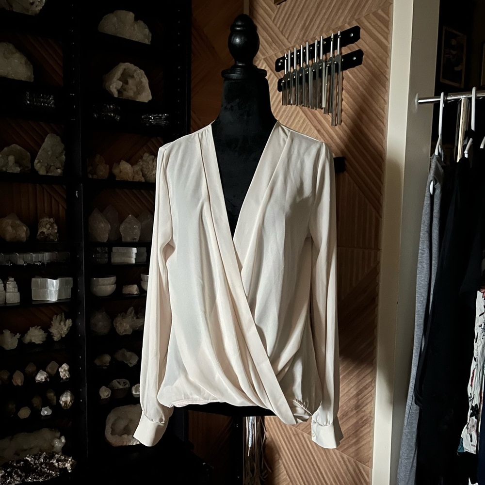 Gorgeous Surplice Cream Long Sleeve Blouse from Lush Nordstrom Rack Medium